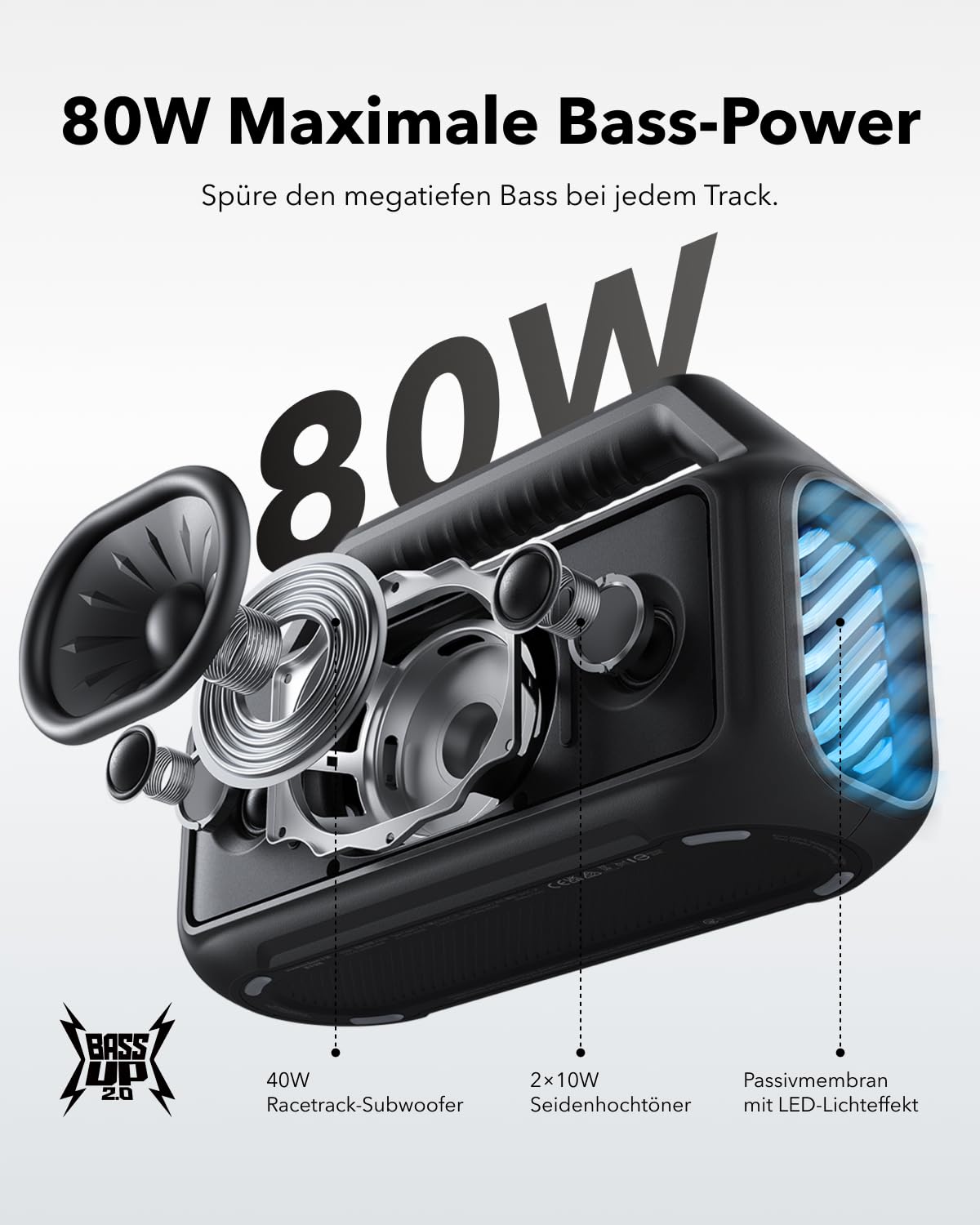 Anker Soundcore Boom 2 Tragbarer Bluetooth-Lautsprecher, 80W, Schwarz