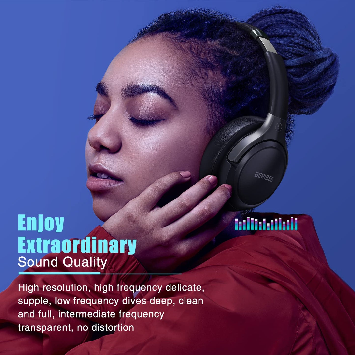 BERIBES Bluetooth Kopfhörer Over Ear, 65h Akkulaufzeit, 6 EQ-Modi, Schwarz