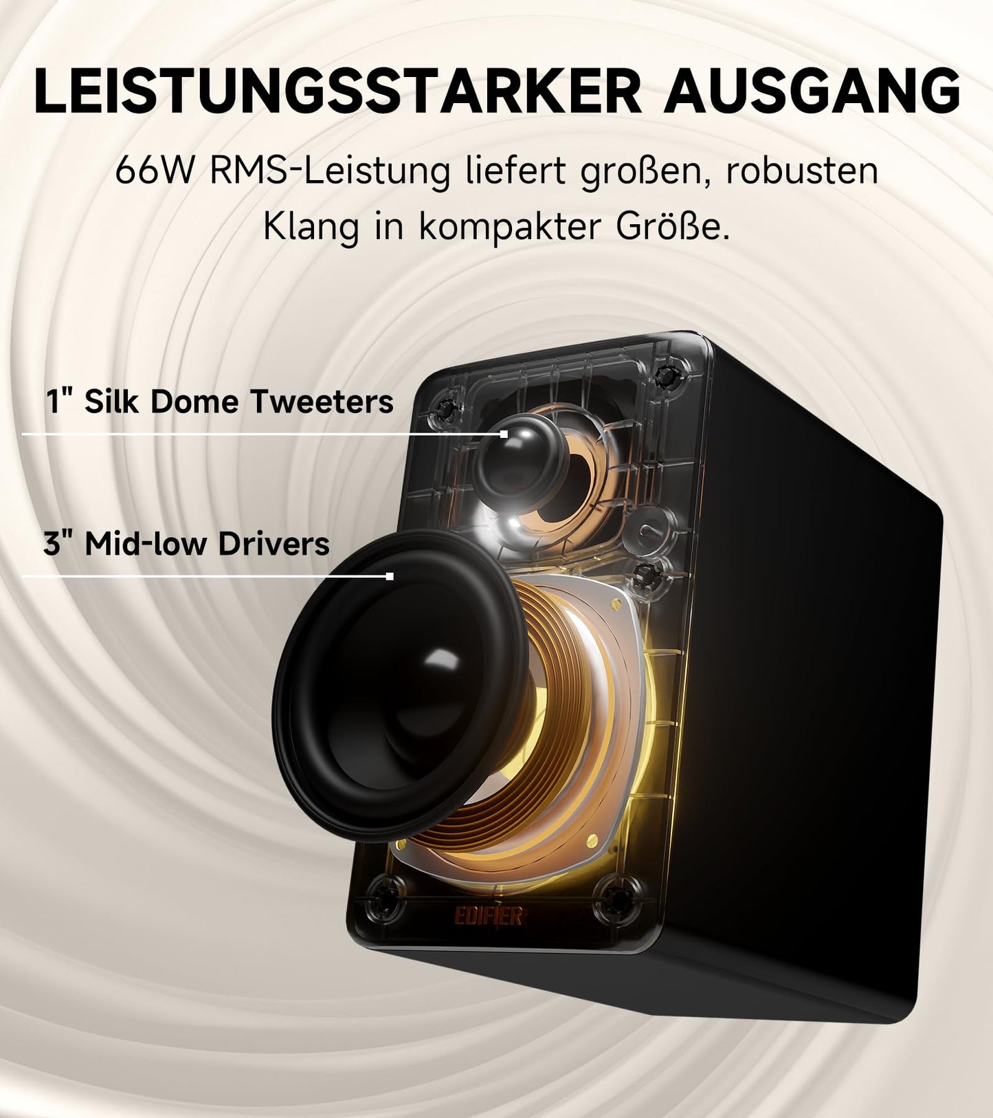Edifier M60 Bluetooth Desktop-Lautsprecher, 66W, Hi-Res Audio, LDAC, Schwarz