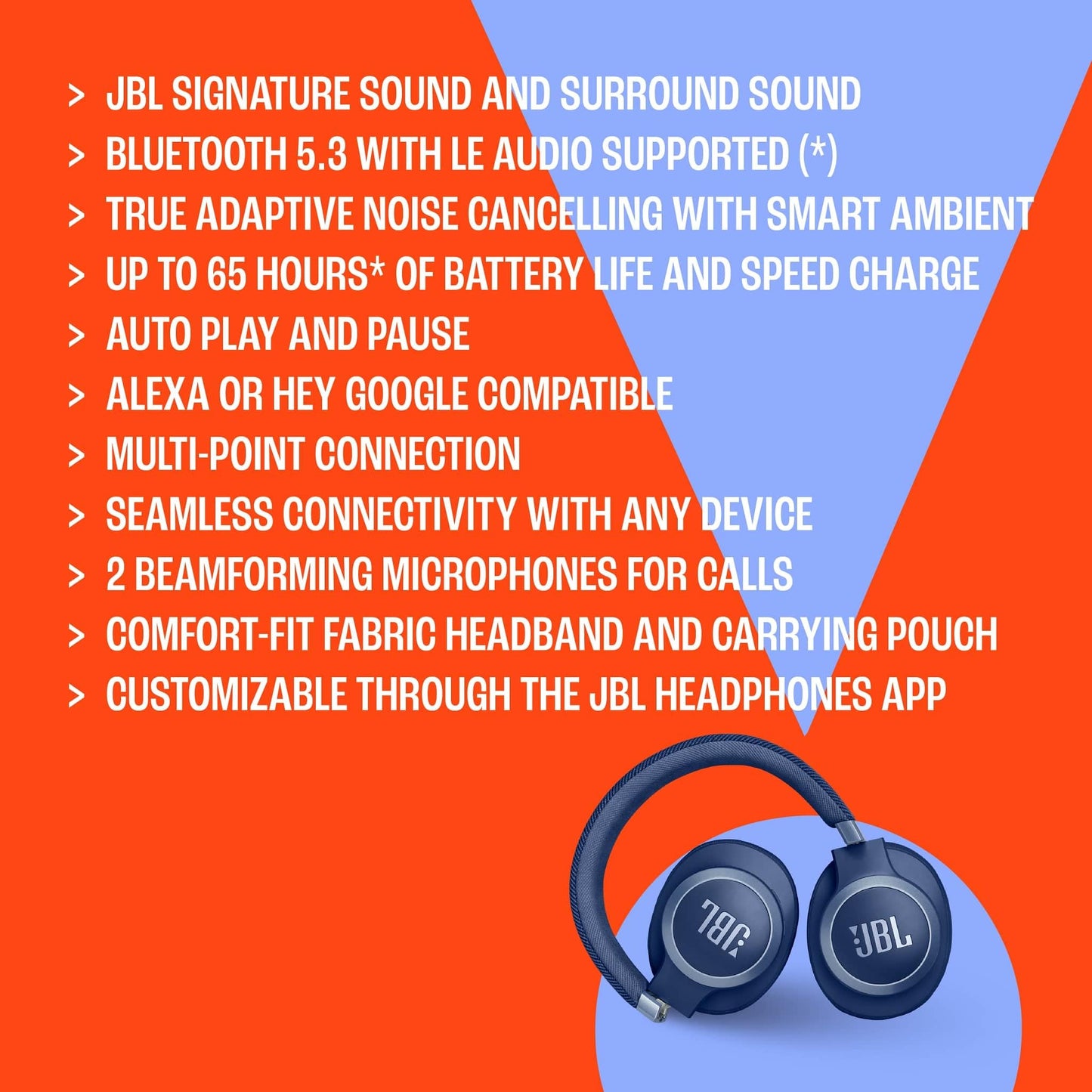 JBL Live 770 NC Kabellose Over-Ear Bluetooth-Kopfhörer mit aktiver Geräuschunterdrückung, Weiß