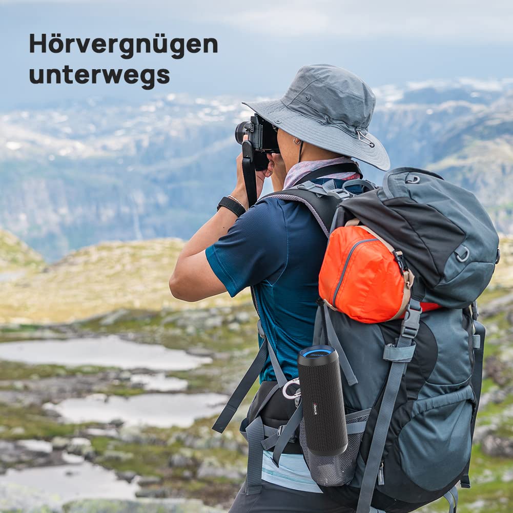 RIENOK Kabelloser Bluetooth-Lautsprecher mit Bass & Licht, IPX7 Wasserdicht