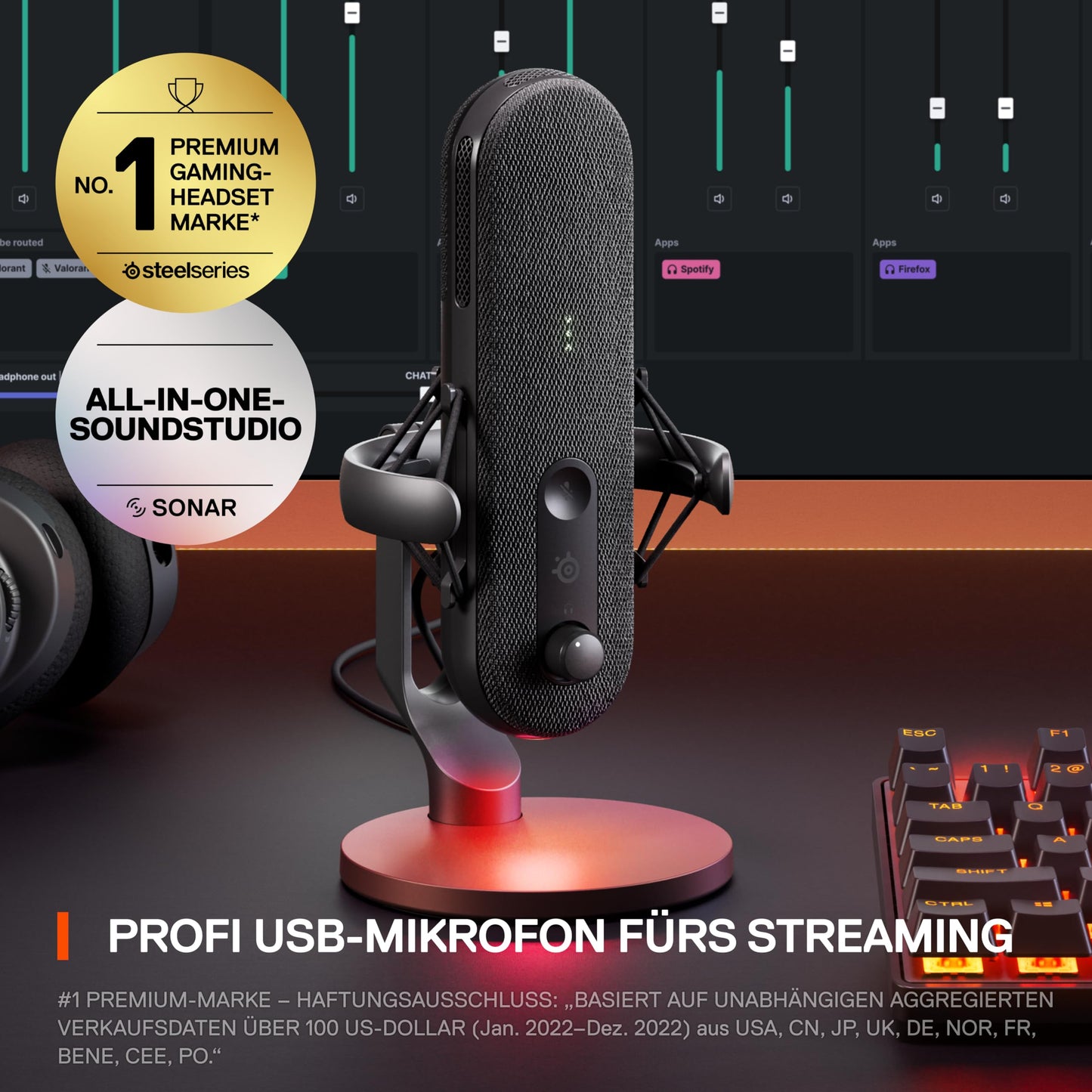 SteelSeries Alias USB Gaming- & Streaming-Mikrofon mit KI-Geräuschunterdrückung